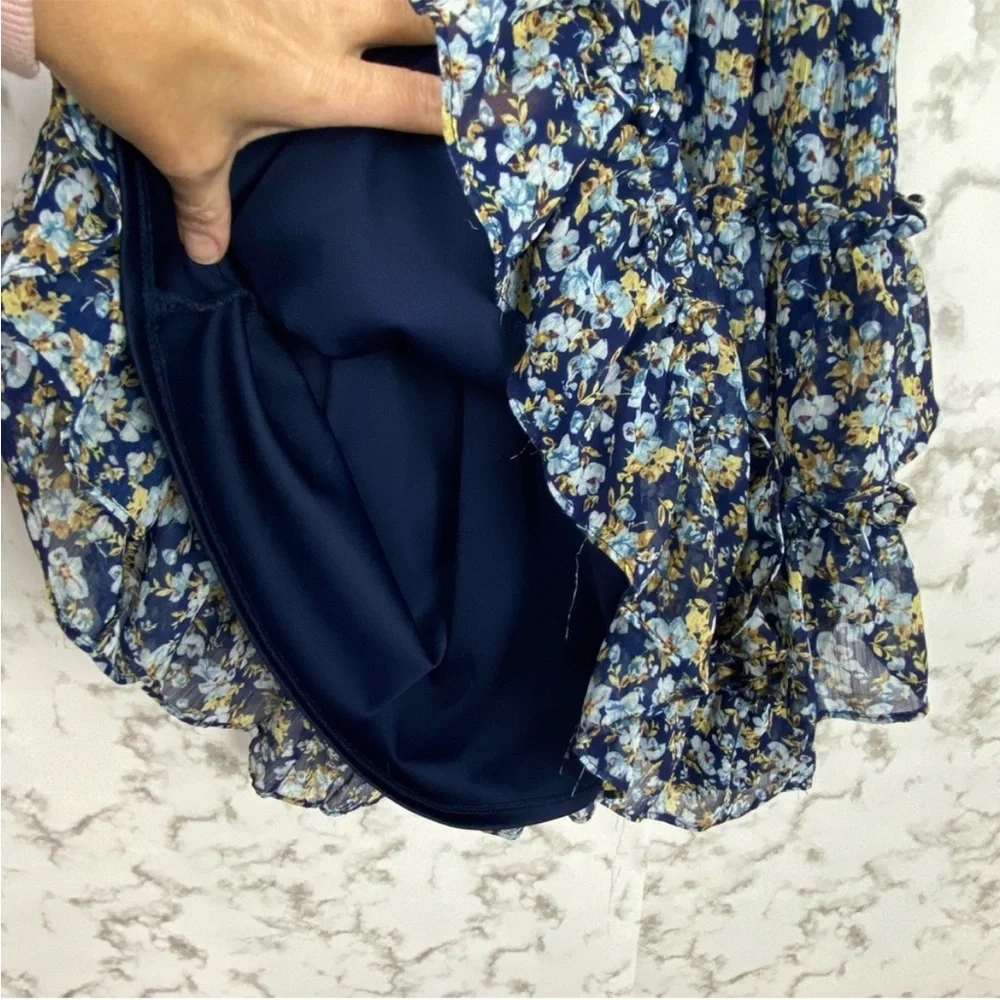 1. State Blue Floral Halter Tiered Smocked Spring Cottagecore Dress Blue XLarge - Picture 10 of 16